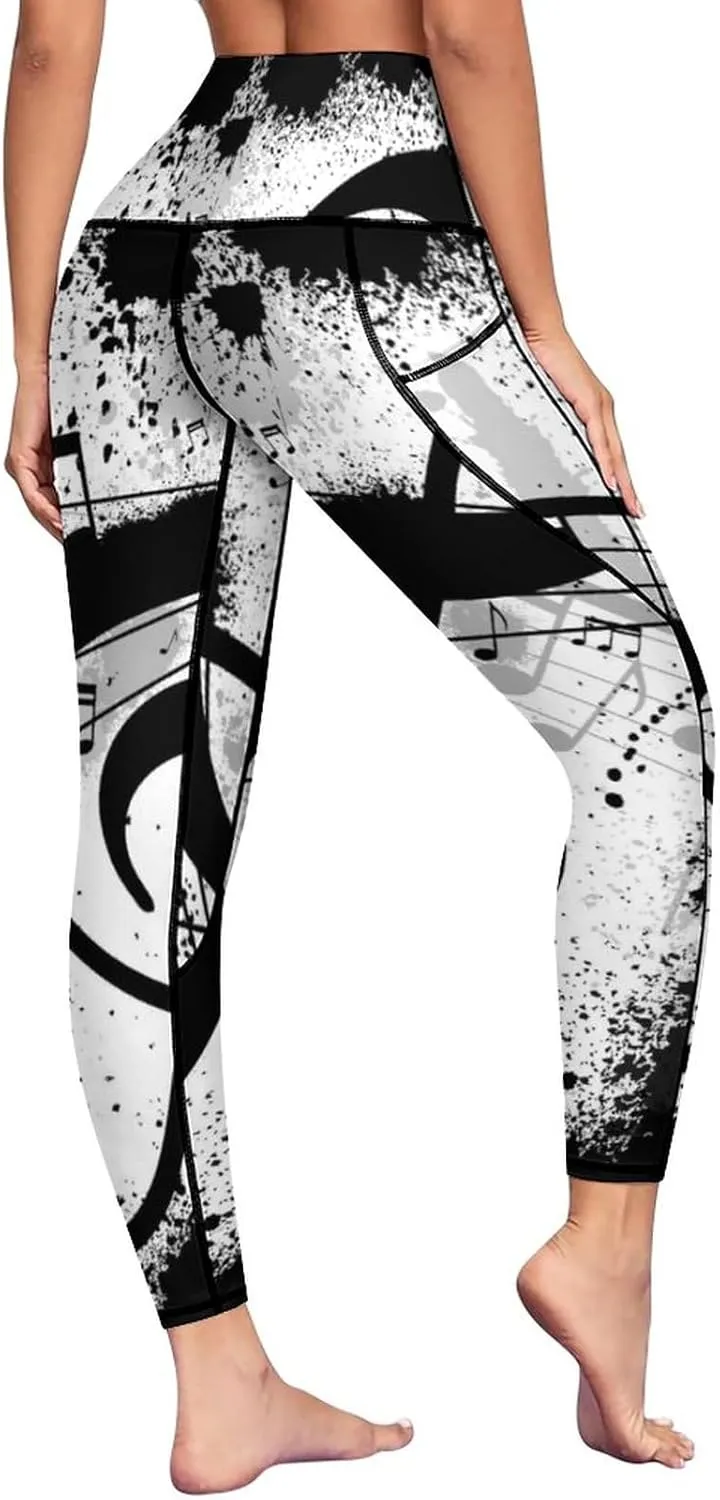 High Waist Yoga Pants with Pockets Tummy Control Workout Running 4 Way Stretch Yoga Leggings for Girls Women