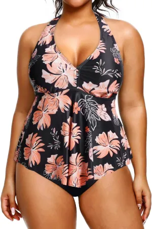 Holipick Plus Size Two Piece Swimsuits High Waisted Bathing Suits for Women Halter Tankini Top with Bottoms