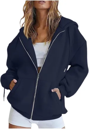 Hoodies for Women Cute Hoodies Teen Girl Fall Jacket Oversized Sweatshirts Casual Drawstring Zip Up Y2K Hoodie with Pocket