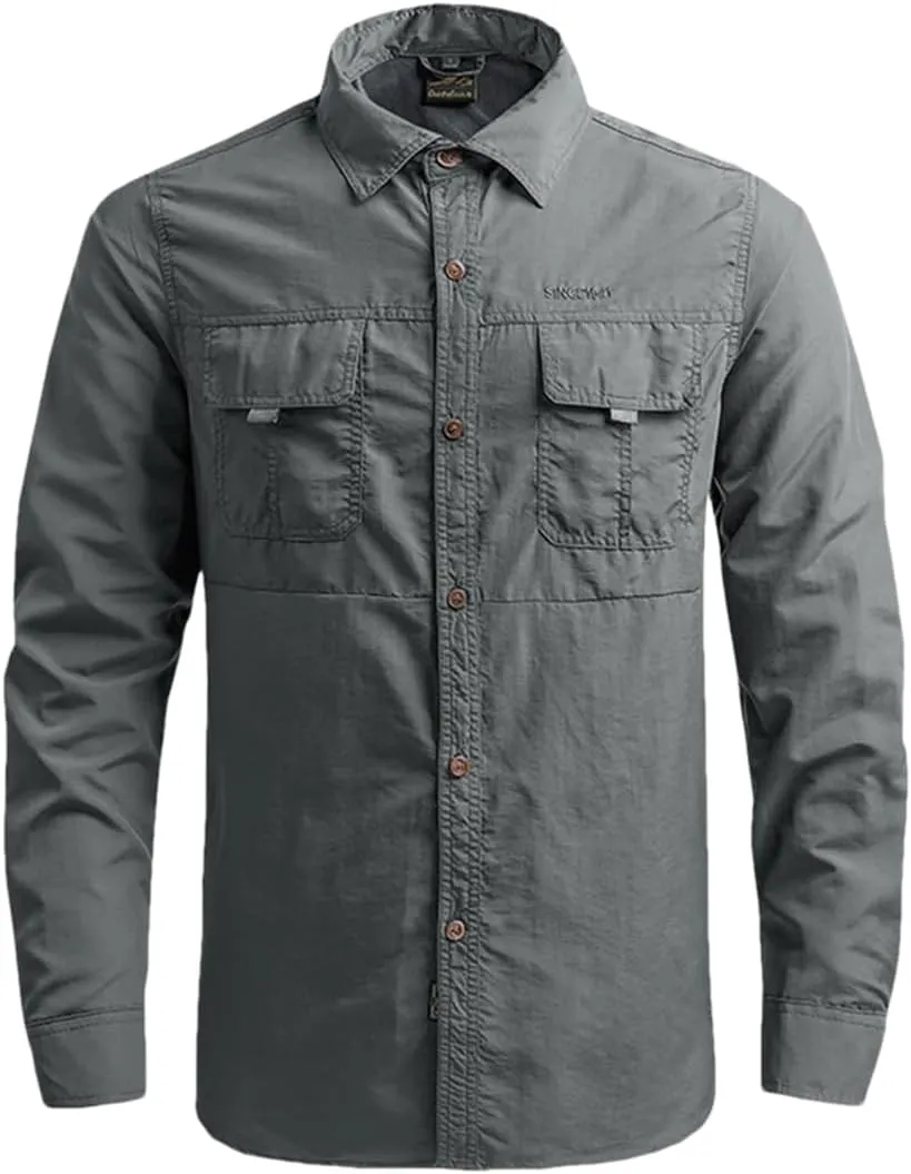 Hot Tactical Hiking Shirts Men Long Sleeve Cargo Work Shirt Summer Outdoor Quick-Dry Military Camping Hunting Fishing Work Shirt Long-gray9 Asian-XXL