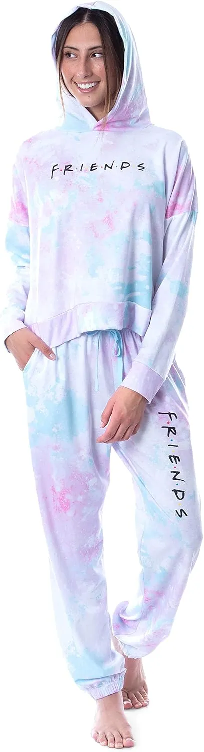 INTIMO Friends TV Show Logo Tie Dye Womens' Pajama Loungewear Hooded Jogger Set