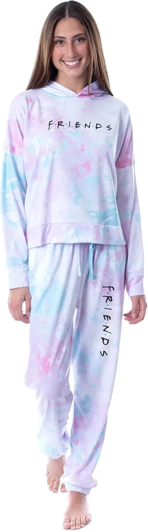 INTIMO Friends TV Show Logo Tie Dye Womens' Pajama Loungewear Hooded Jogger Set