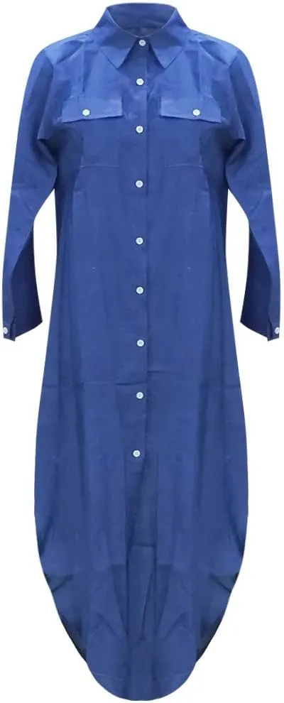 iQKA Women Plus Size Cotton Linen Button Down Shirt Dress Long Sleeve Casual Loose Pockets Mini Tunic Dress