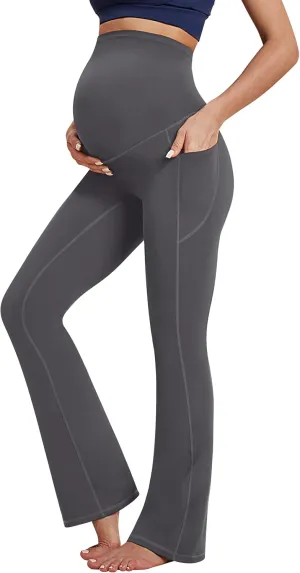 IUGA Fleece Lined Maternity Pants with Pockets Maternity Yoga Pants Flare Bootcut Pregnancy Pants Over The Belly Work Lounge