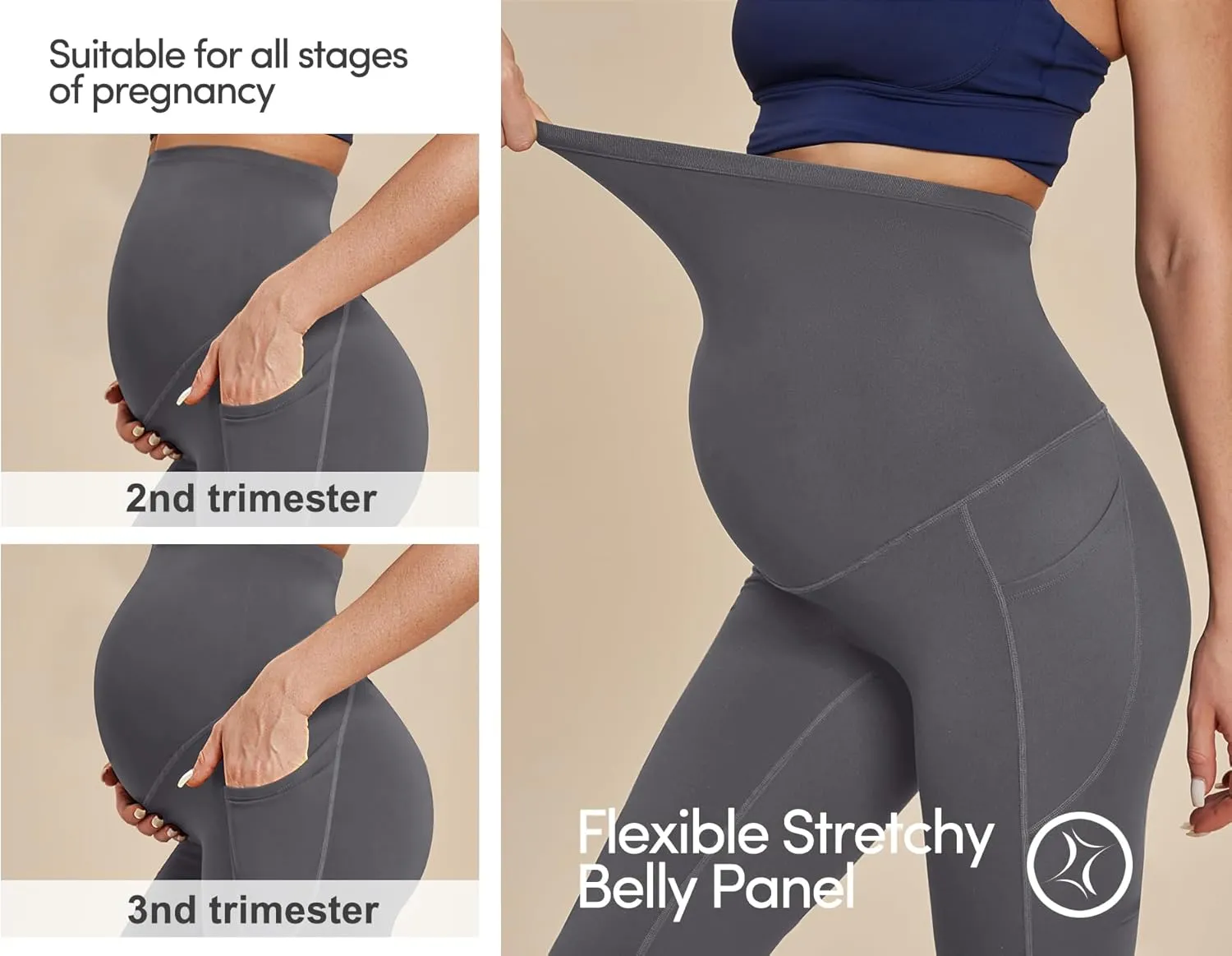 IUGA Fleece Lined Maternity Pants with Pockets Maternity Yoga Pants Flare Bootcut Pregnancy Pants Over The Belly Work Lounge