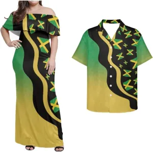 Jamaican Couple Matching Jamaican Clothing Jamaica Flag Dresses & Man Shirt Jamaican Couple Dress for Men and Women