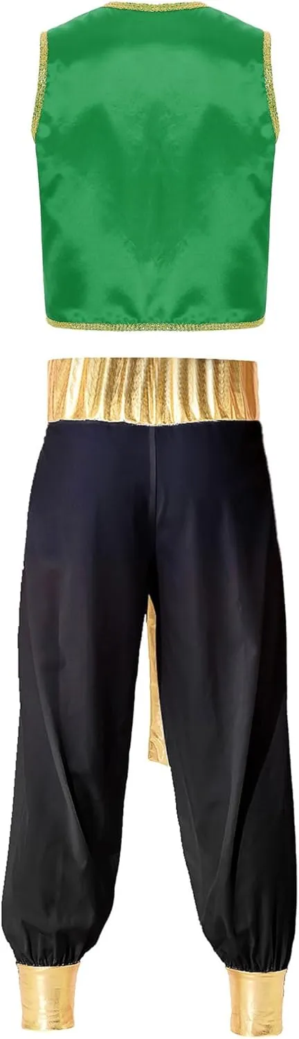 JEATHA Men's Arabian Prince Street Rat Costume for Adults Sleeveless Vest with Belt Harem Pants Cosplay Fancy Outfit Party