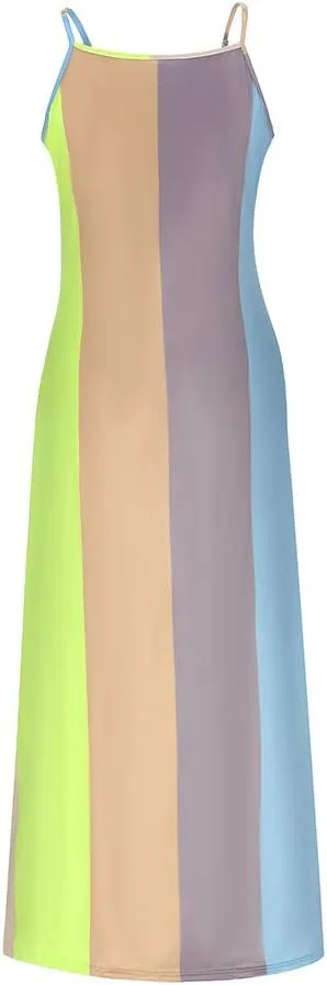 JiXiang Beach Dresses for Women 2025 Vacation Boho Long Summer Casual Sun Dress Spaghetti Strap Flowy Embroidered Maxi Dress