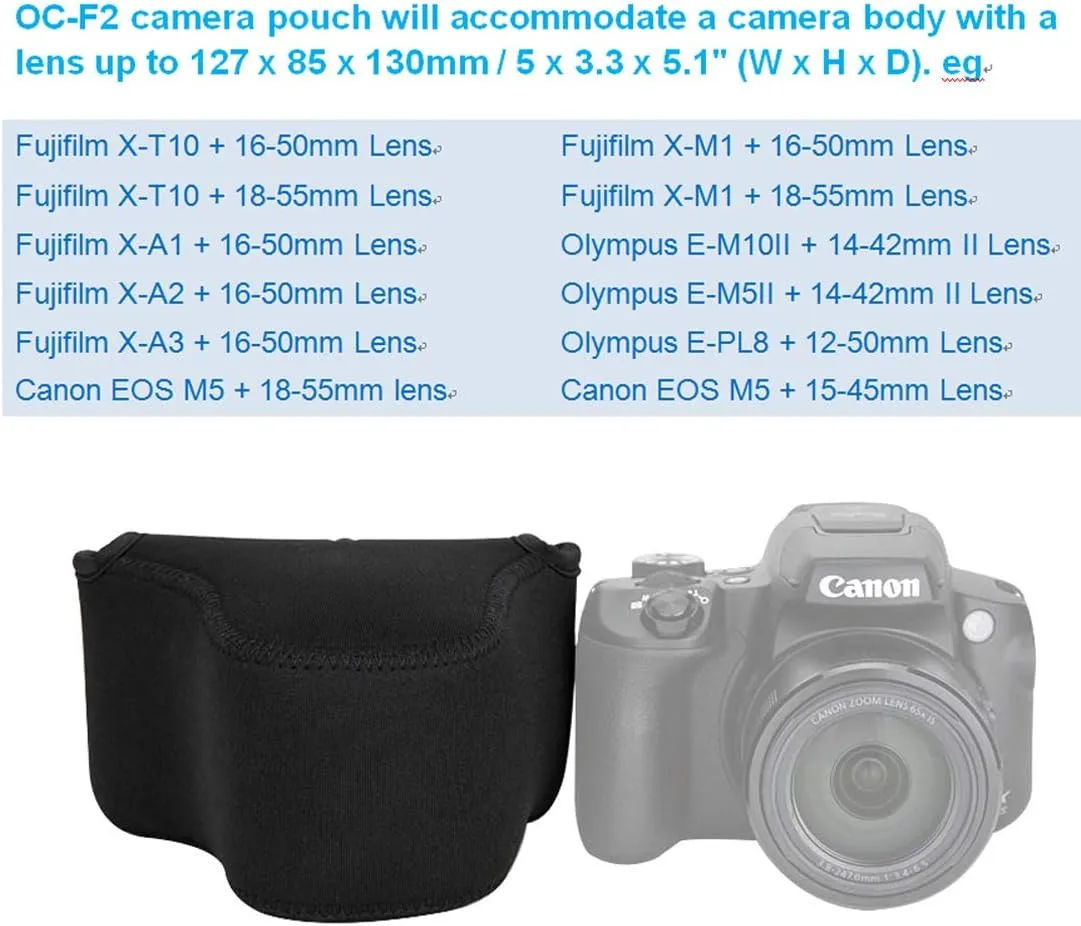 JJC Black Ultra Light Neoprene Camera Case for Fujifilm Fuji X-T100 X-T30 X-T20 X-T10  16-50mm/ 18-55mm/15-45mm/ 23mm Lens/50mm Lens, Pouch Bag for Olympus E-PL8 E-M5II E-M10 II, Canon M50 M5
