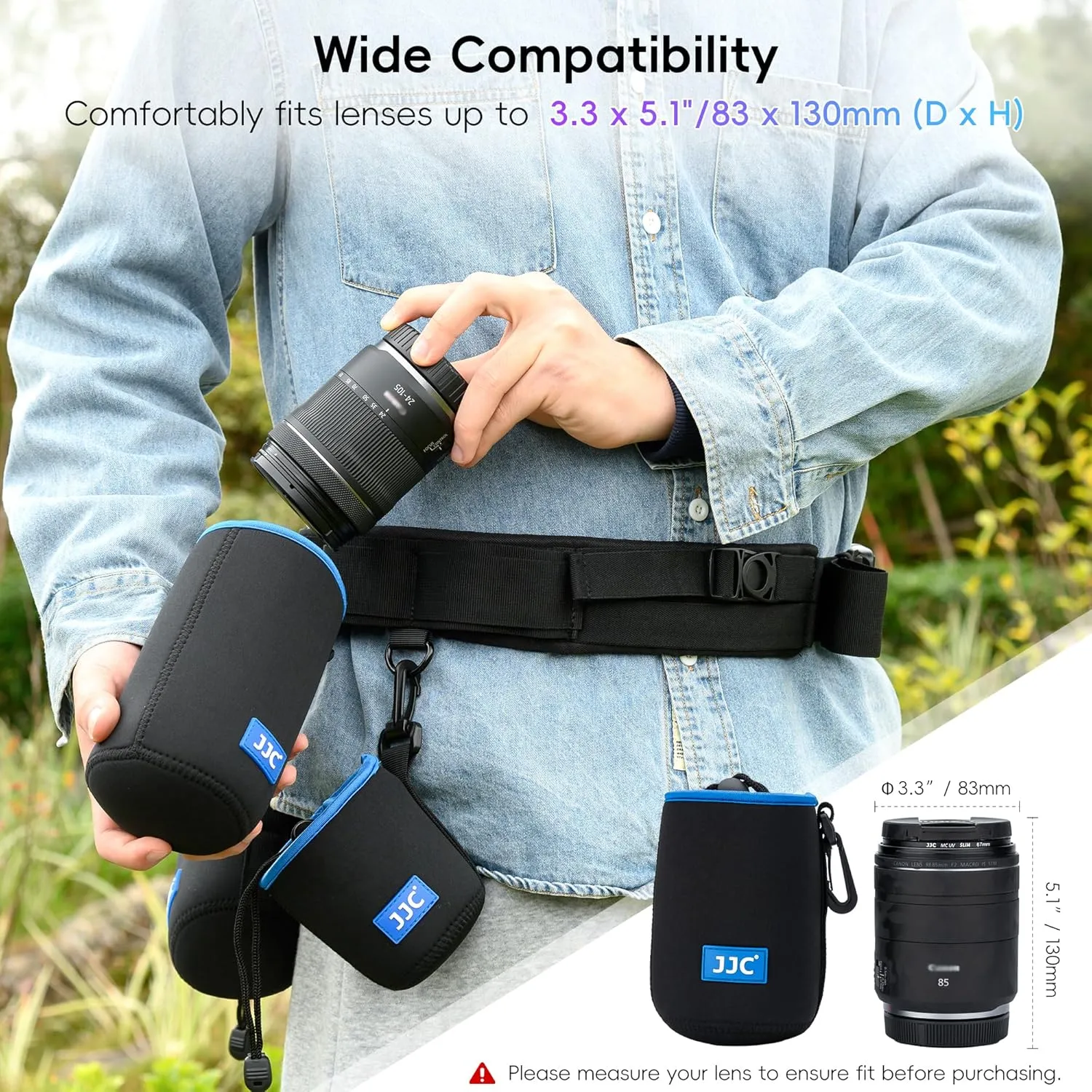 JJC Drawstring Neoprene Camera Lens Pouch Case, Protective Lens Bag for Mirrorless Lenses Up to 3.3 x 5.1 (D X H) for Canon RF 85mm EF-S 18-135mm Sony E 18-105mm E 55-210mm and More