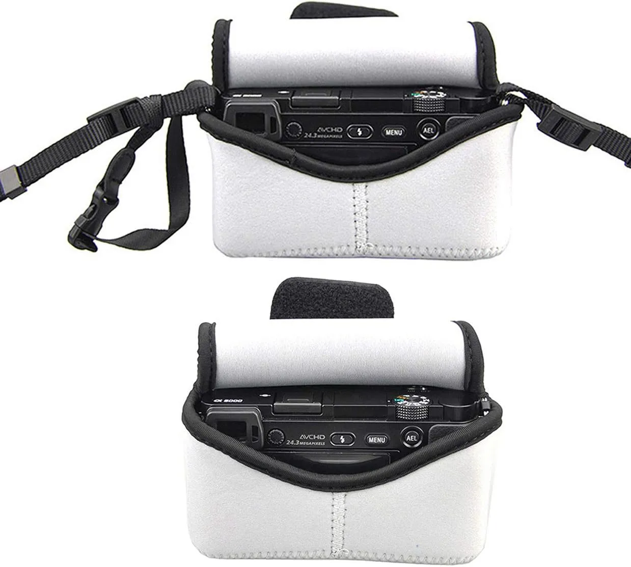 JJC Gray Ultra Light Neoprene Camera Case Pouch Bag, Compatible with Sony a6600 a6500 a6400 a6300 a6100 a6000 a5100 with Sony SELP1650 16-50mm Zoom Pancake Lens, Size 120 x 73 x 87mm