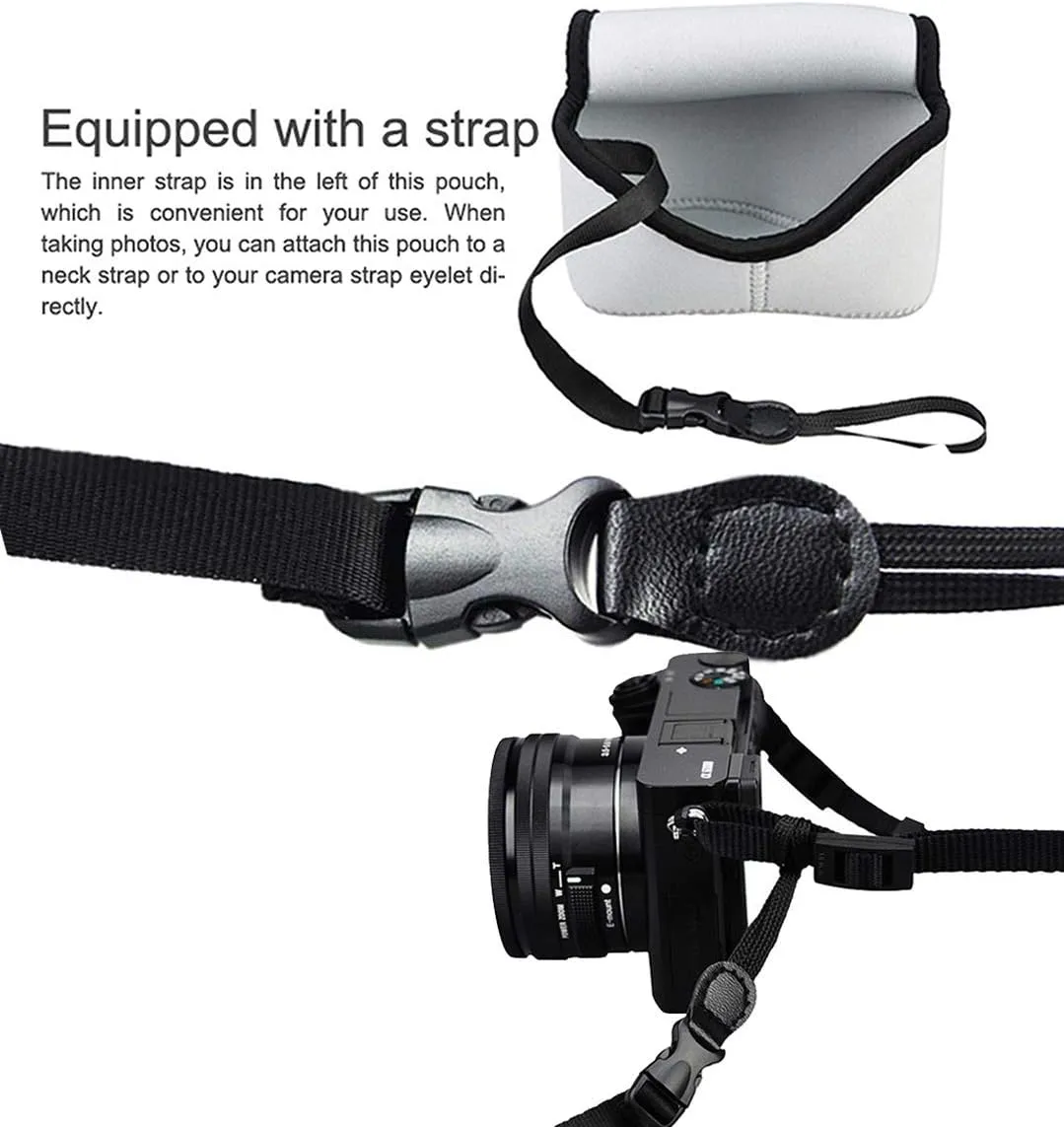 JJC Gray Ultra Light Neoprene Camera Case Pouch Bag, Compatible with Sony a6600 a6500 a6400 a6300 a6100 a6000 a5100 with Sony SELP1650 16-50mm Zoom Pancake Lens, Size 120 x 73 x 87mm