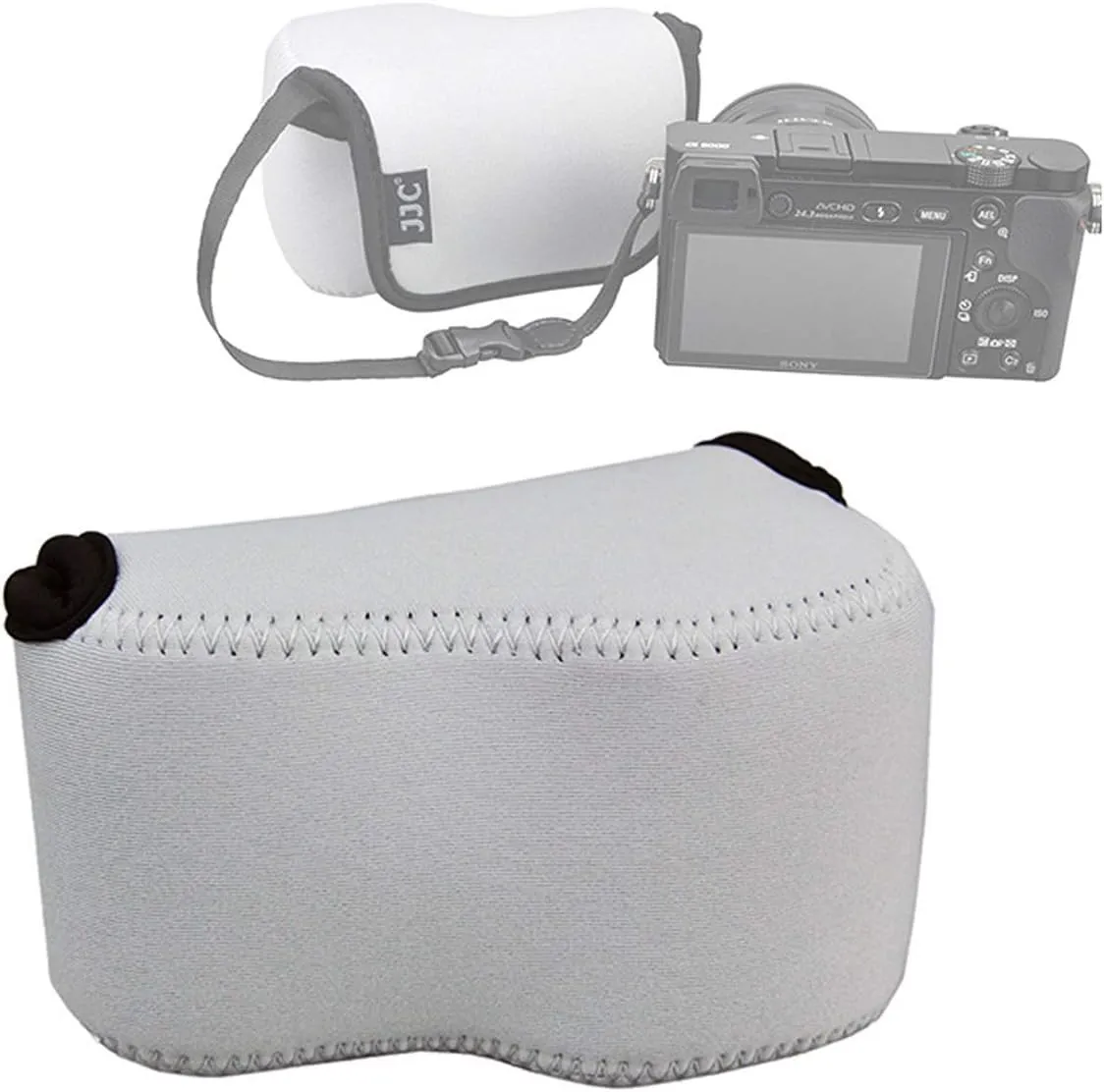 JJC Gray Ultra Light Neoprene Camera Case Pouch Bag, Compatible with Sony a6600 a6500 a6400 a6300 a6100 a6000 a5100 with Sony SELP1650 16-50mm Zoom Pancake Lens, Size 120 x 73 x 87mm