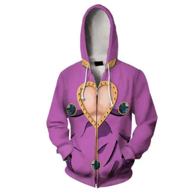 JoJo's Bizarre Adventure Hoodies - Giorno Giovanna Pink Zip Up Hoodie