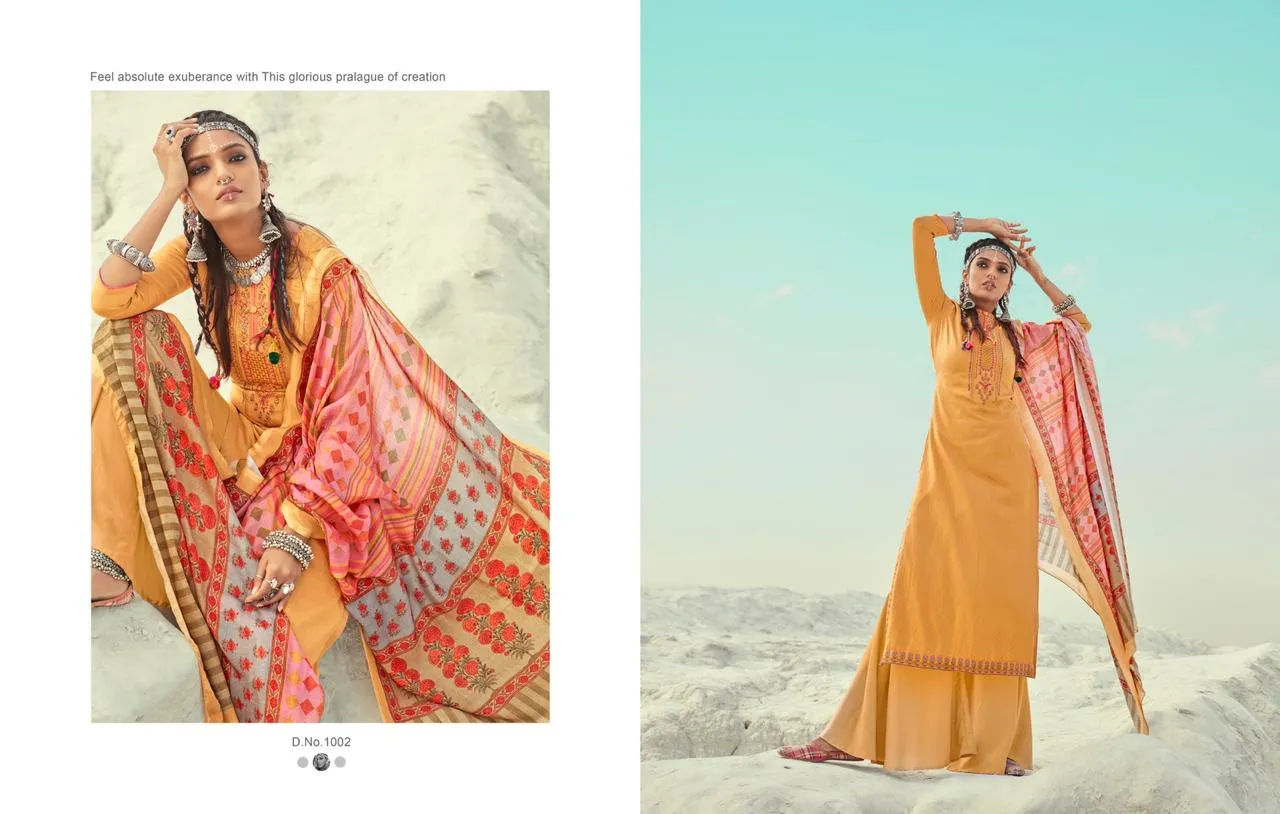 KARACHI PRINTS ELENA JAM BUTTI WITH DAMAN PATTI WORK DRESS MATERIAL
