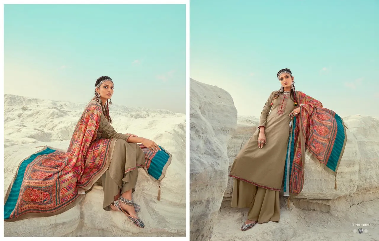 KARACHI PRINTS ELENA JAM BUTTI WITH DAMAN PATTI WORK DRESS MATERIAL