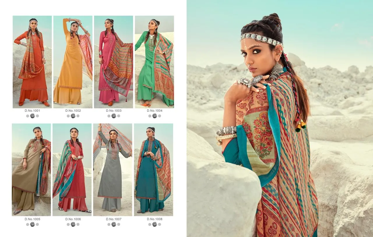 KARACHI PRINTS ELENA JAM BUTTI WITH DAMAN PATTI WORK DRESS MATERIAL