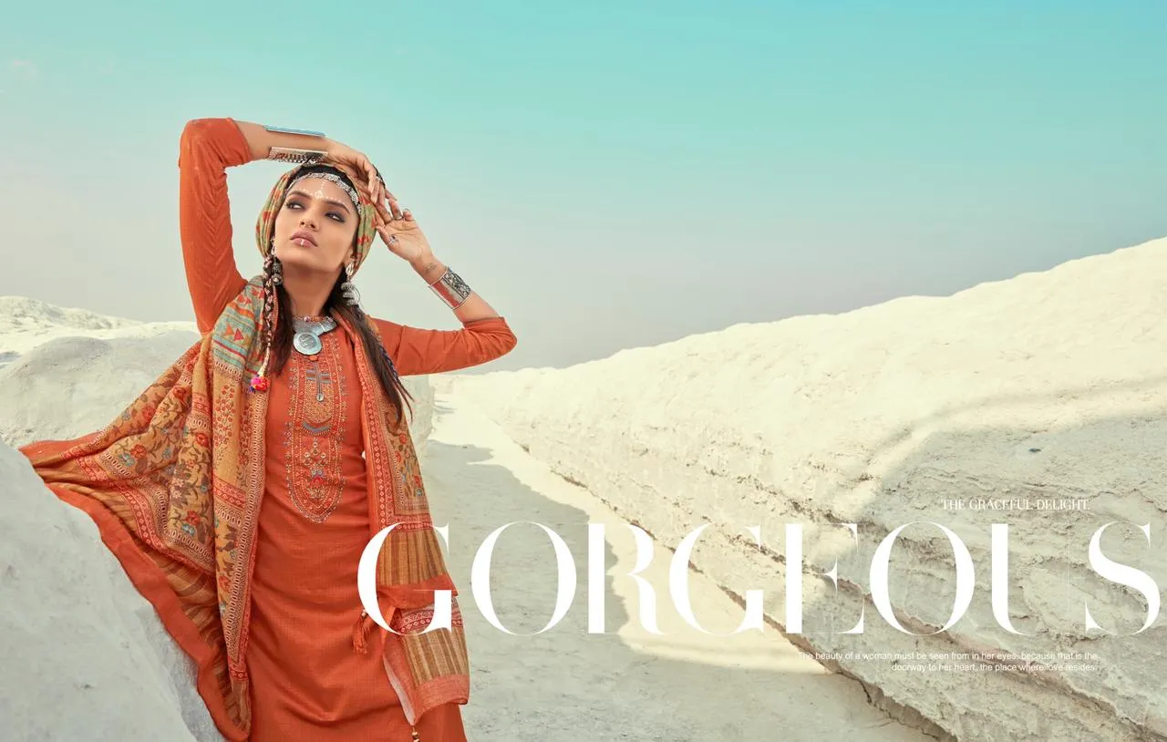KARACHI PRINTS ELENA JAM BUTTI WITH DAMAN PATTI WORK DRESS MATERIAL
