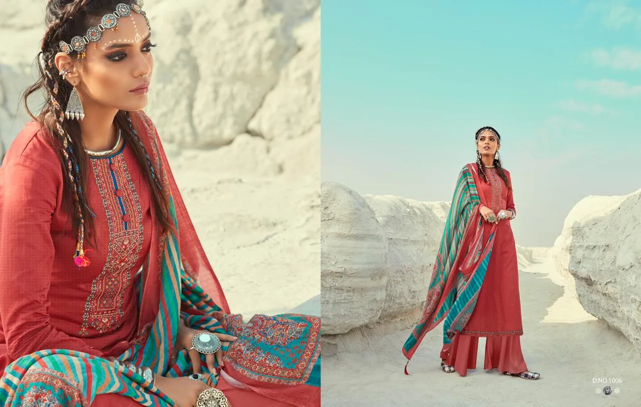KARACHI PRINTS ELENA JAM BUTTI WITH DAMAN PATTI WORK DRESS MATERIAL
