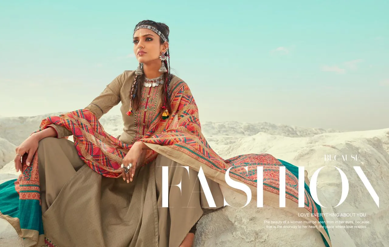 KARACHI PRINTS ELENA JAM BUTTI WITH DAMAN PATTI WORK DRESS MATERIAL