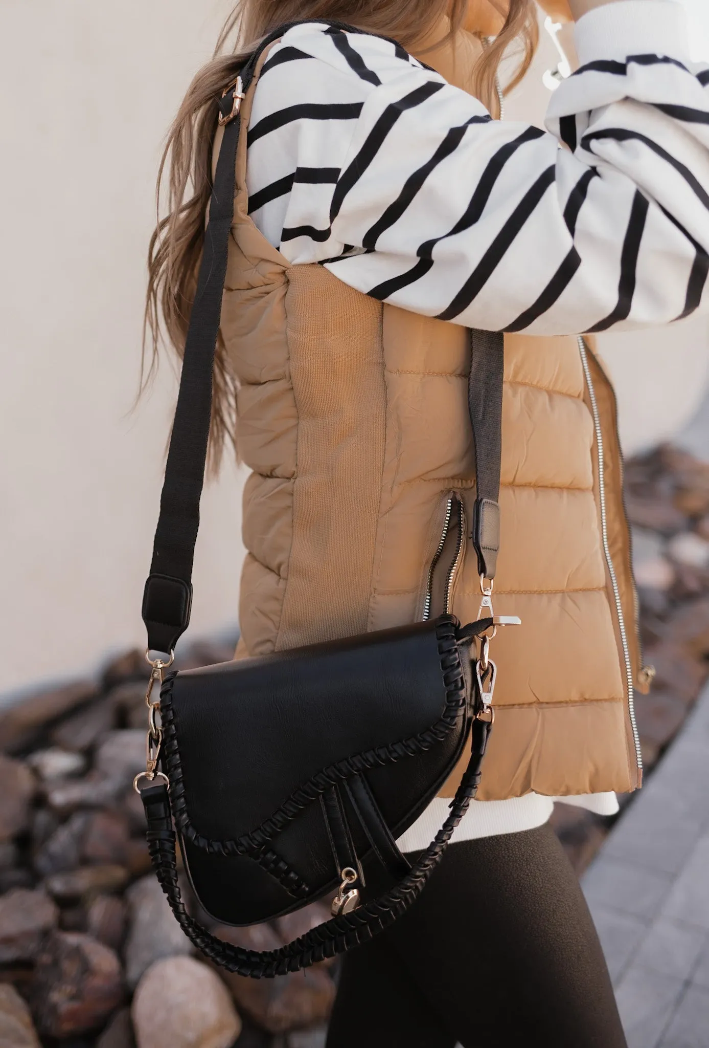 Khaki Zip Up Turtleneck Vest with Pockets