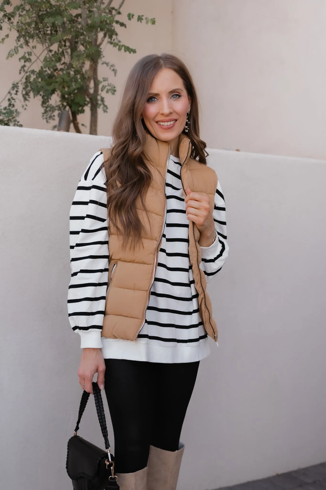 Khaki Zip Up Turtleneck Vest with Pockets