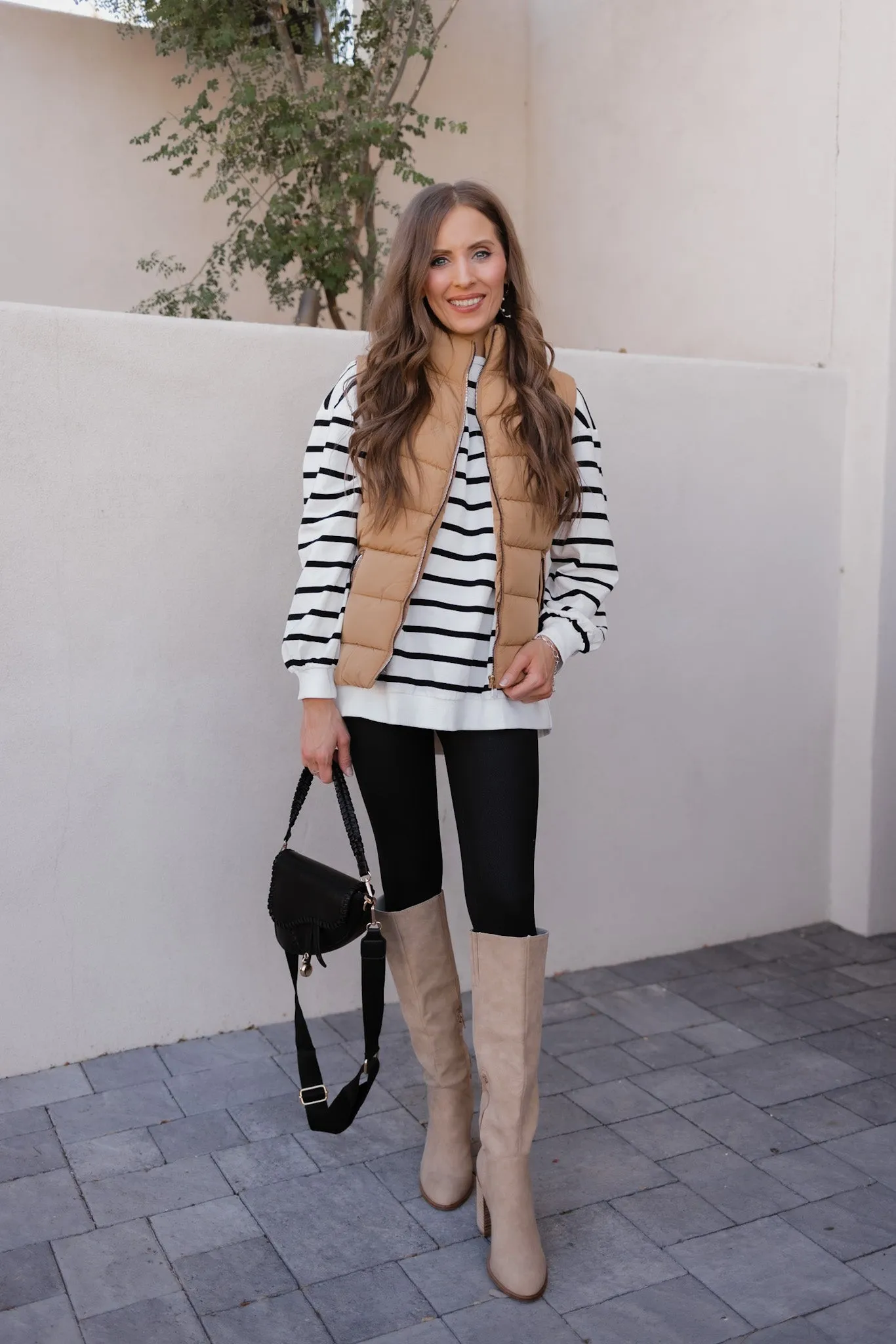 Khaki Zip Up Turtleneck Vest with Pockets