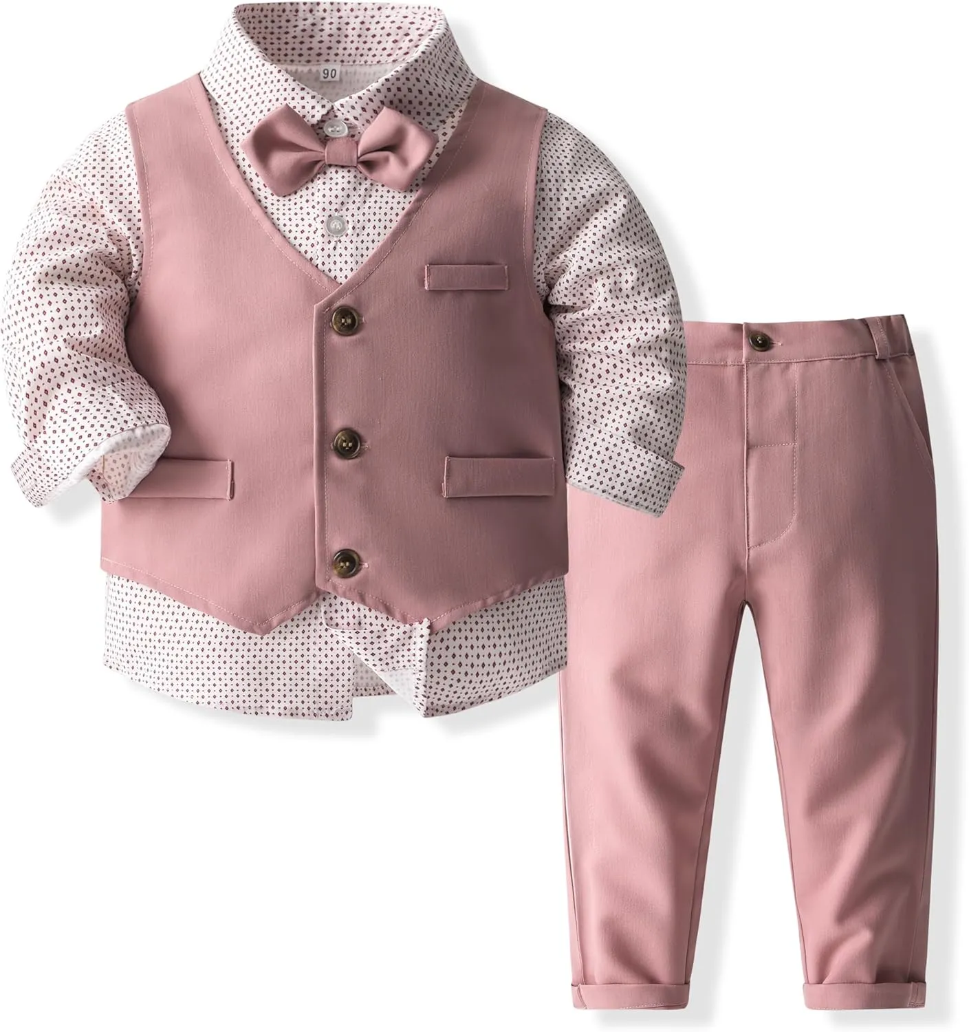 Kimocat Boys' 4-Piece Formal Suit Set Dress Shirt Vest Pants and Tie Wedding Birthday Party Suit