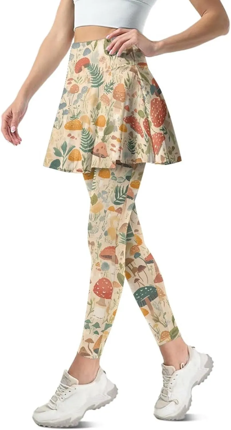 Ladybug Tennis Skirted Leggings with Pocket,Women Turtle Elastic Yoga Legging with Skirt,Forest Comfy Yoga Leggings