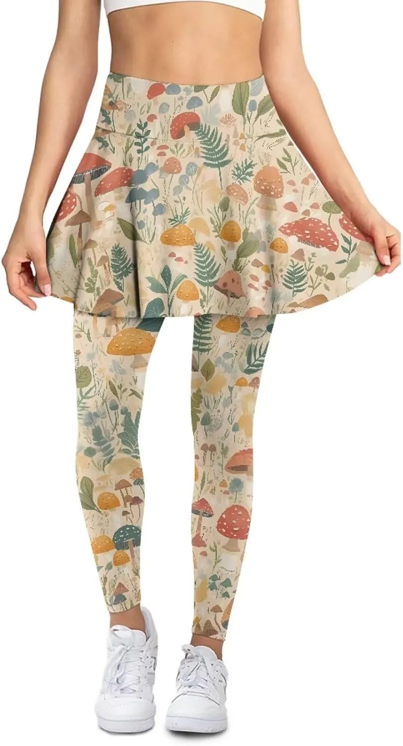 Ladybug Tennis Skirted Leggings with Pocket,Women Turtle Elastic Yoga Legging with Skirt,Forest Comfy Yoga Leggings