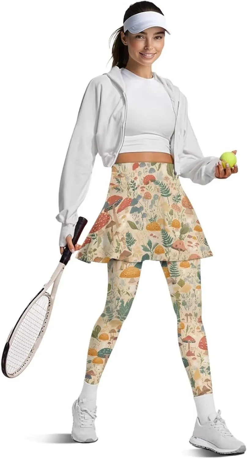 Ladybug Tennis Skirted Leggings with Pocket,Women Turtle Elastic Yoga Legging with Skirt,Forest Comfy Yoga Leggings