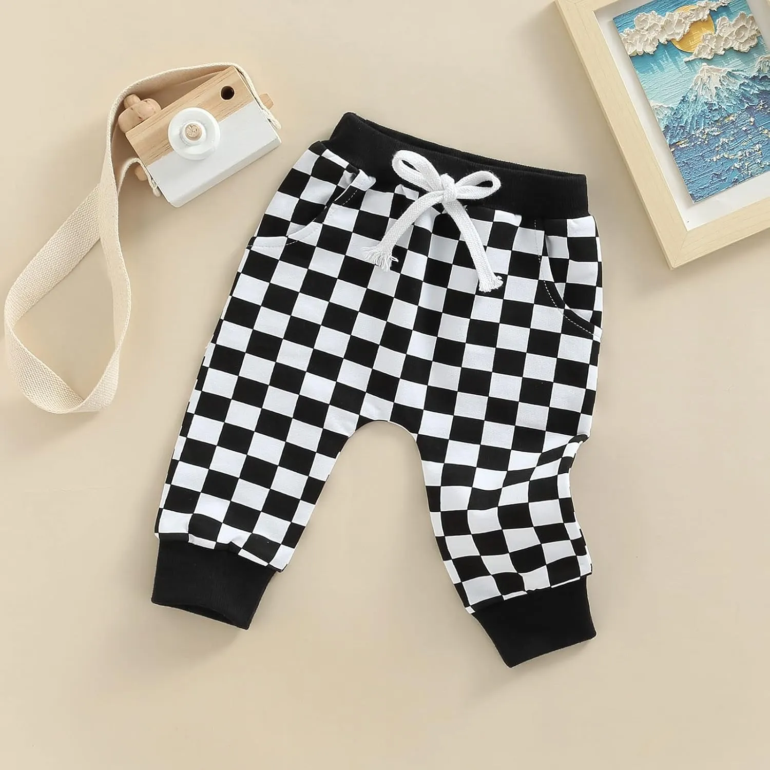 Lamuusaa Boys Newborn Toddler Summer Cotton Plaid Jogger Shorts Elastic Waist Casual Short Pants 0-3T