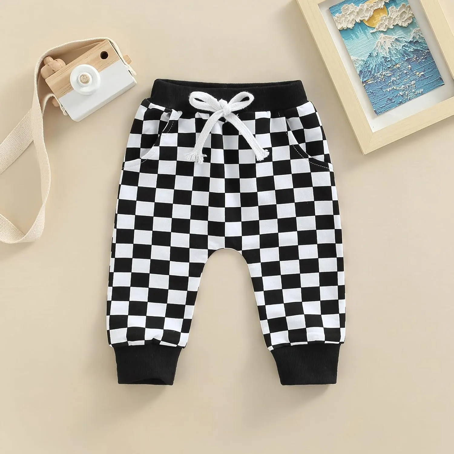 Lamuusaa Boys Newborn Toddler Summer Cotton Plaid Jogger Shorts Elastic Waist Casual Short Pants 0-3T