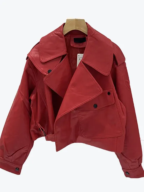 Lapel Pocketed Solid Color Moto Jacket
