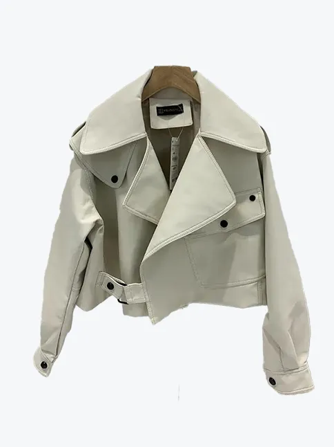 Lapel Pocketed Solid Color Moto Jacket