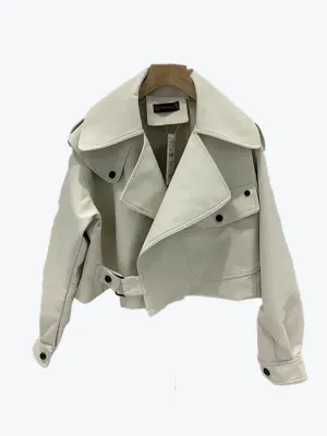 Lapel Pocketed Solid Color Moto Jacket