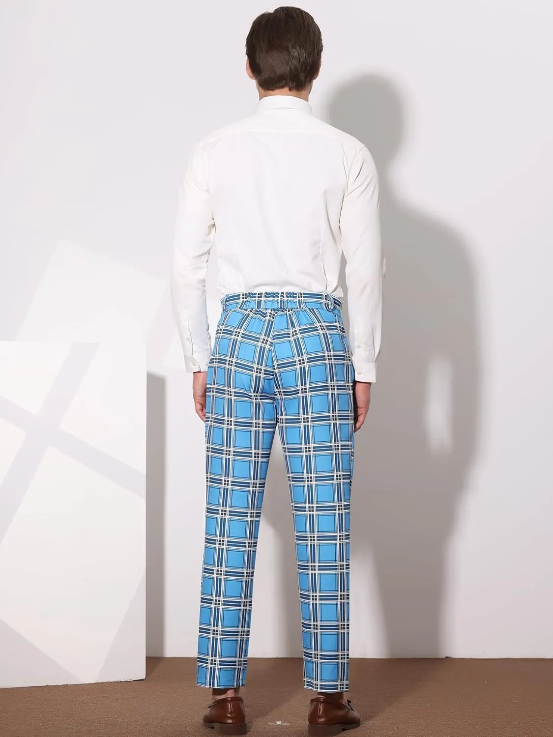 Lars Amadeus Men's Plaid Pants Regular Fit Flat Front Classic Elastic Waist Suit Pants