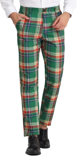 Lars Amadeus Men's Plaid Pants Regular Fit Flat Front Classic Elastic Waist Suit Pants