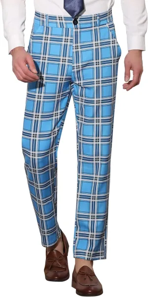 Lars Amadeus Men's Plaid Pants Regular Fit Flat Front Classic Elastic Waist Suit Pants