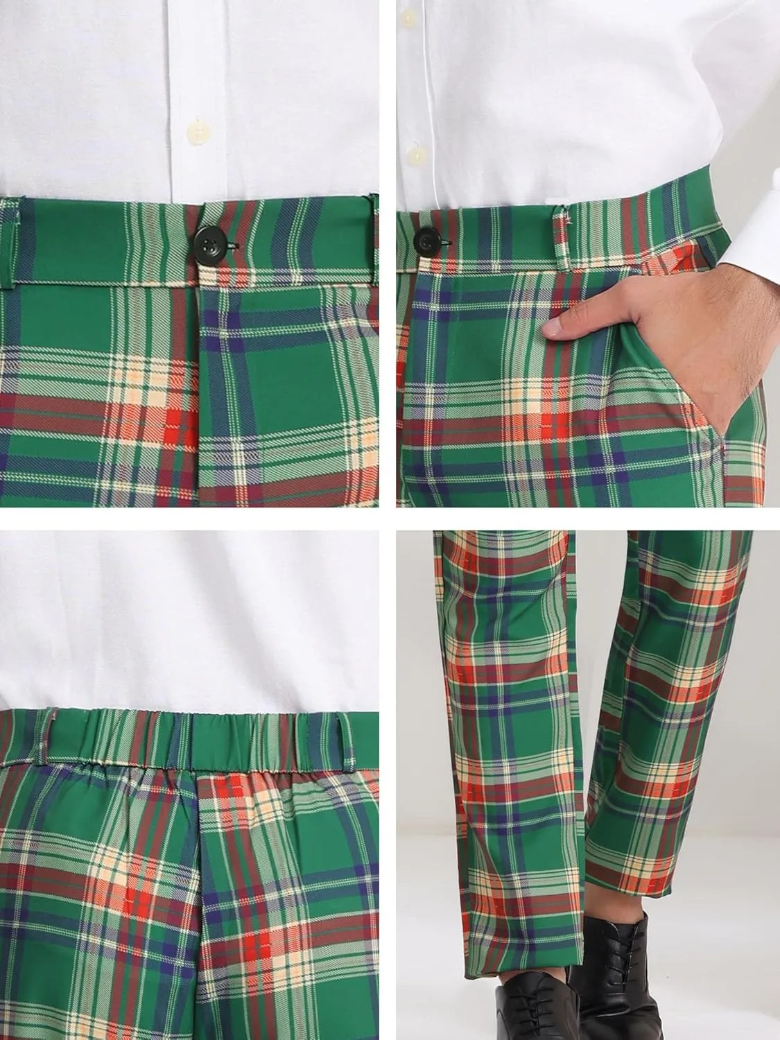 Lars Amadeus Men's Plaid Pants Regular Fit Flat Front Classic Elastic Waist Suit Pants