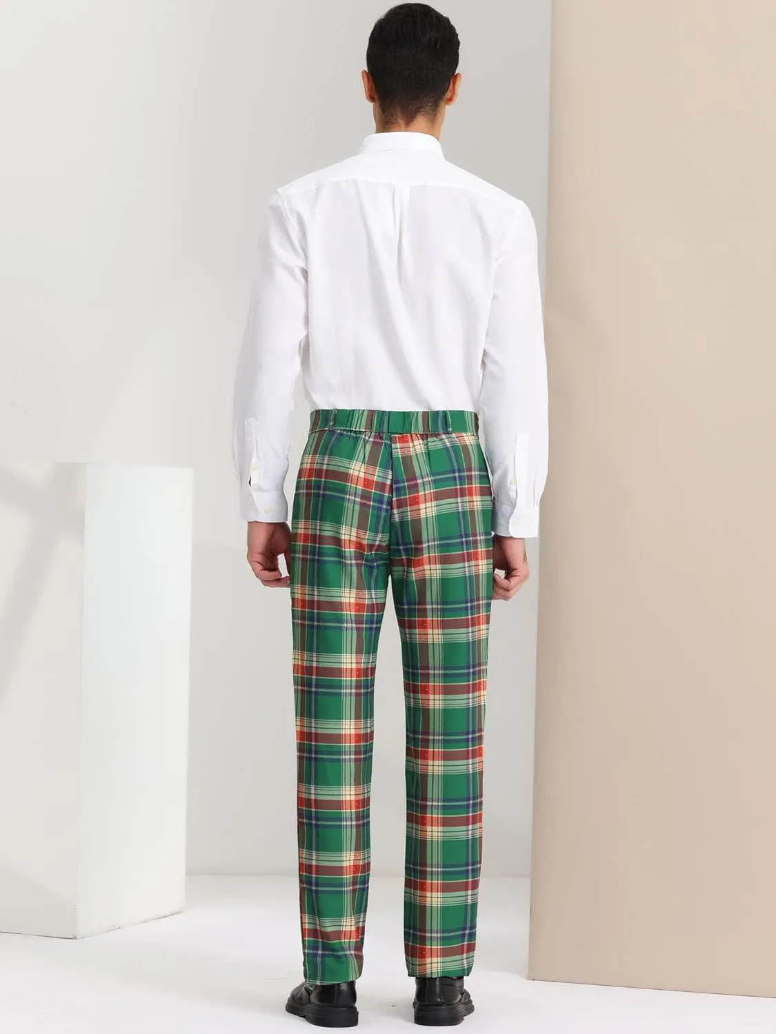 Lars Amadeus Men's Plaid Pants Regular Fit Flat Front Classic Elastic Waist Suit Pants