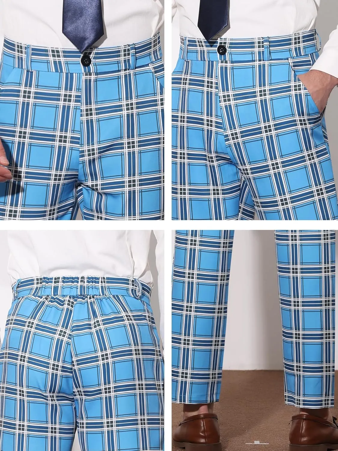 Lars Amadeus Men's Plaid Pants Regular Fit Flat Front Classic Elastic Waist Suit Pants