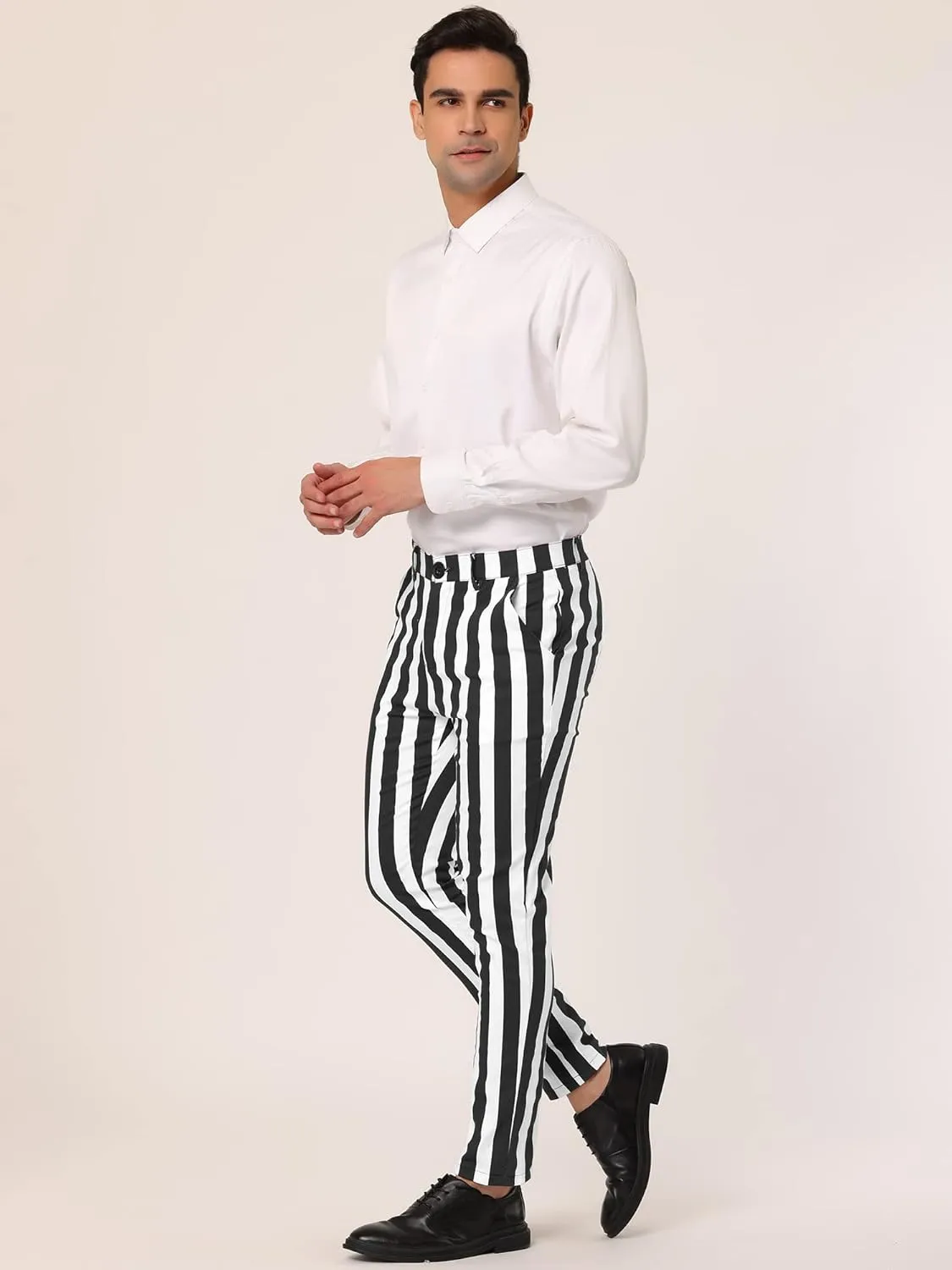 Lars Amadeus Men's Striped Pants Casual Skinny Fit Color Block Pencil Dress Trousers
