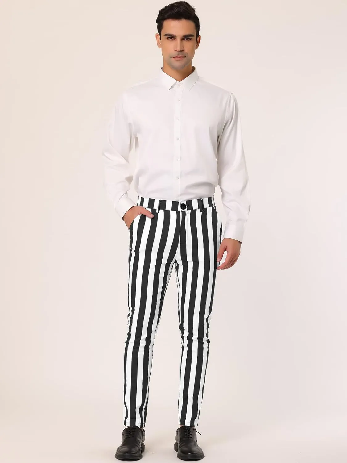 Lars Amadeus Men's Striped Pants Casual Skinny Fit Color Block Pencil Dress Trousers