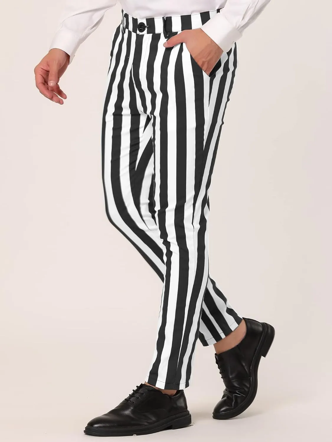 Lars Amadeus Men's Striped Pants Casual Skinny Fit Color Block Pencil Dress Trousers