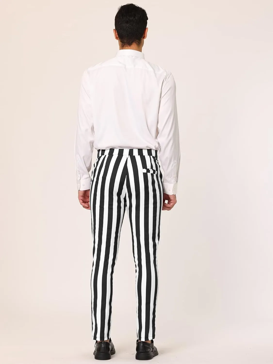 Lars Amadeus Men's Striped Pants Casual Skinny Fit Color Block Pencil Dress Trousers