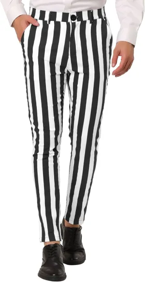 Lars Amadeus Men's Striped Pants Casual Skinny Fit Color Block Pencil Dress Trousers