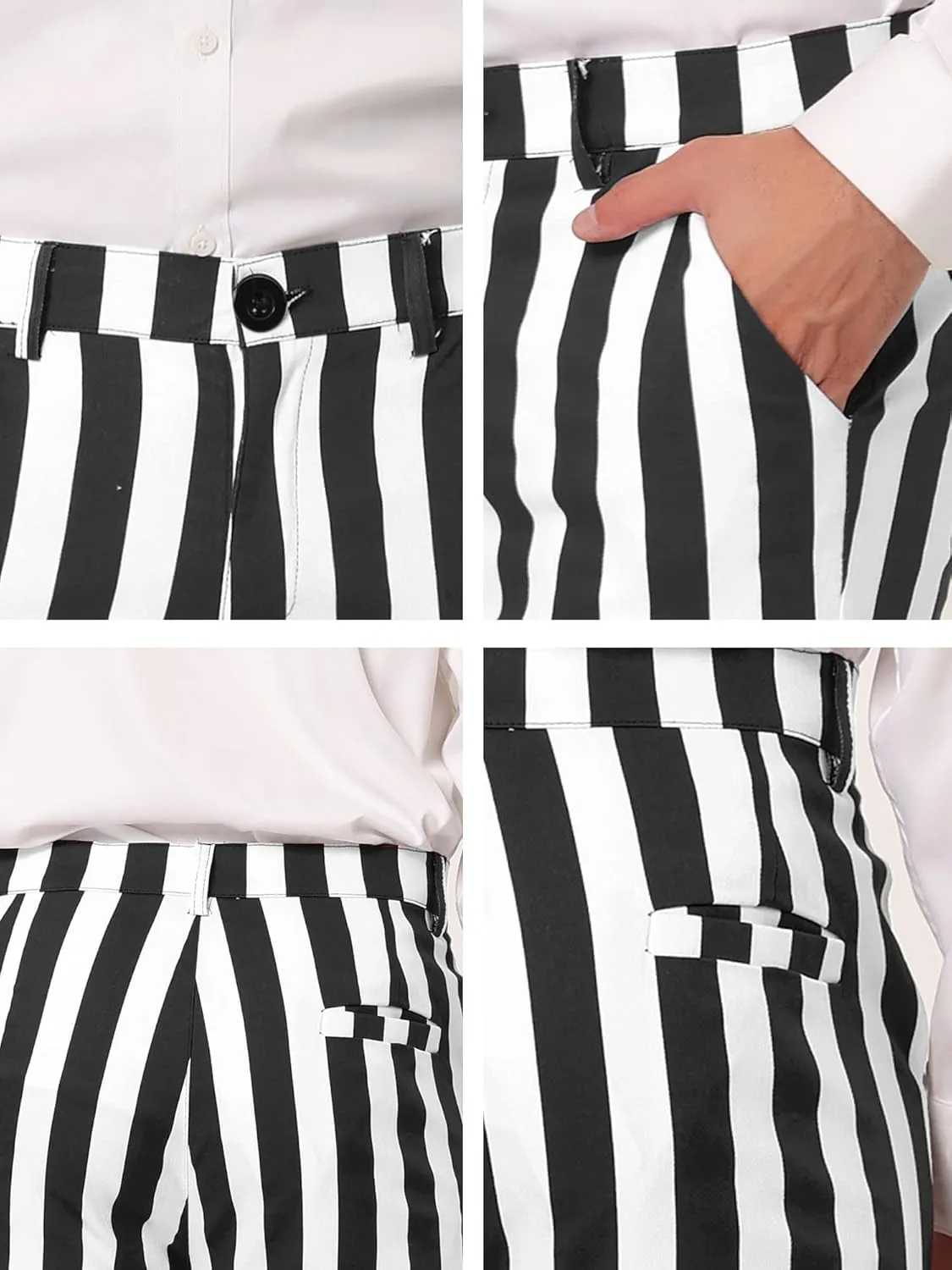 Lars Amadeus Men's Striped Pants Casual Skinny Fit Color Block Pencil Dress Trousers