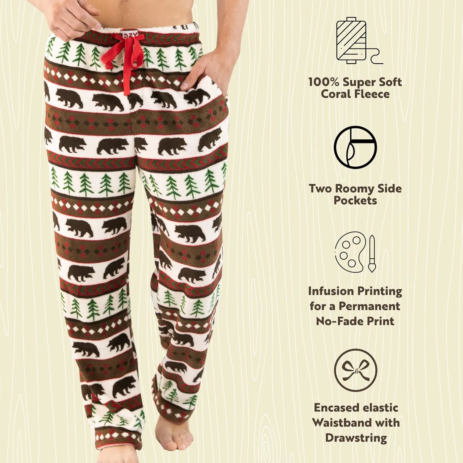 Lazy One Men's Fleece Pajama Pants, Nordic Fleece Pajama Bottoms for Men, Warm Pajama Pants