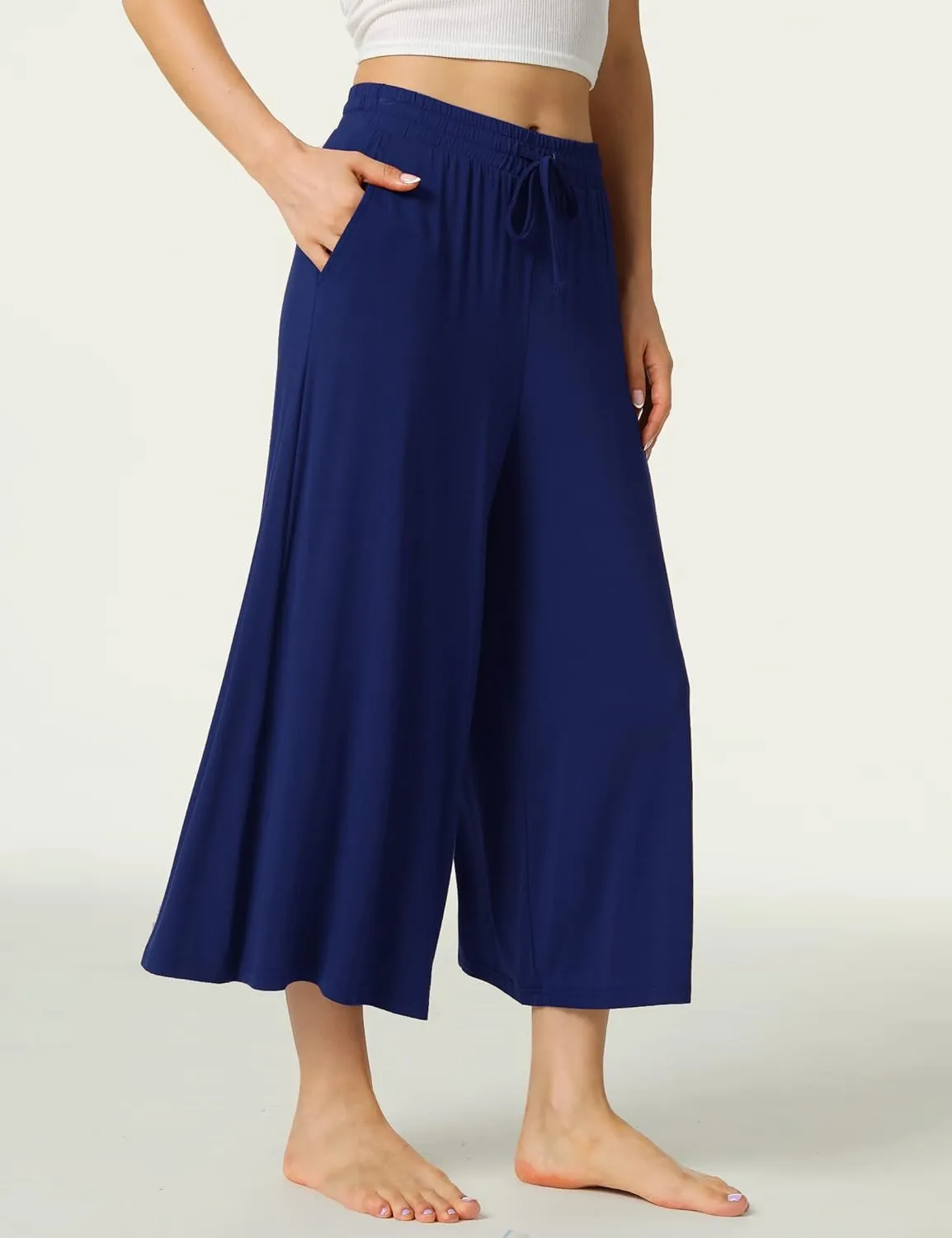 LazyCozy Women's Bamboo-Derived Viscose Capri Pajama Pants, Casual Wide Leg Lounge Pants Pajama Bottoms